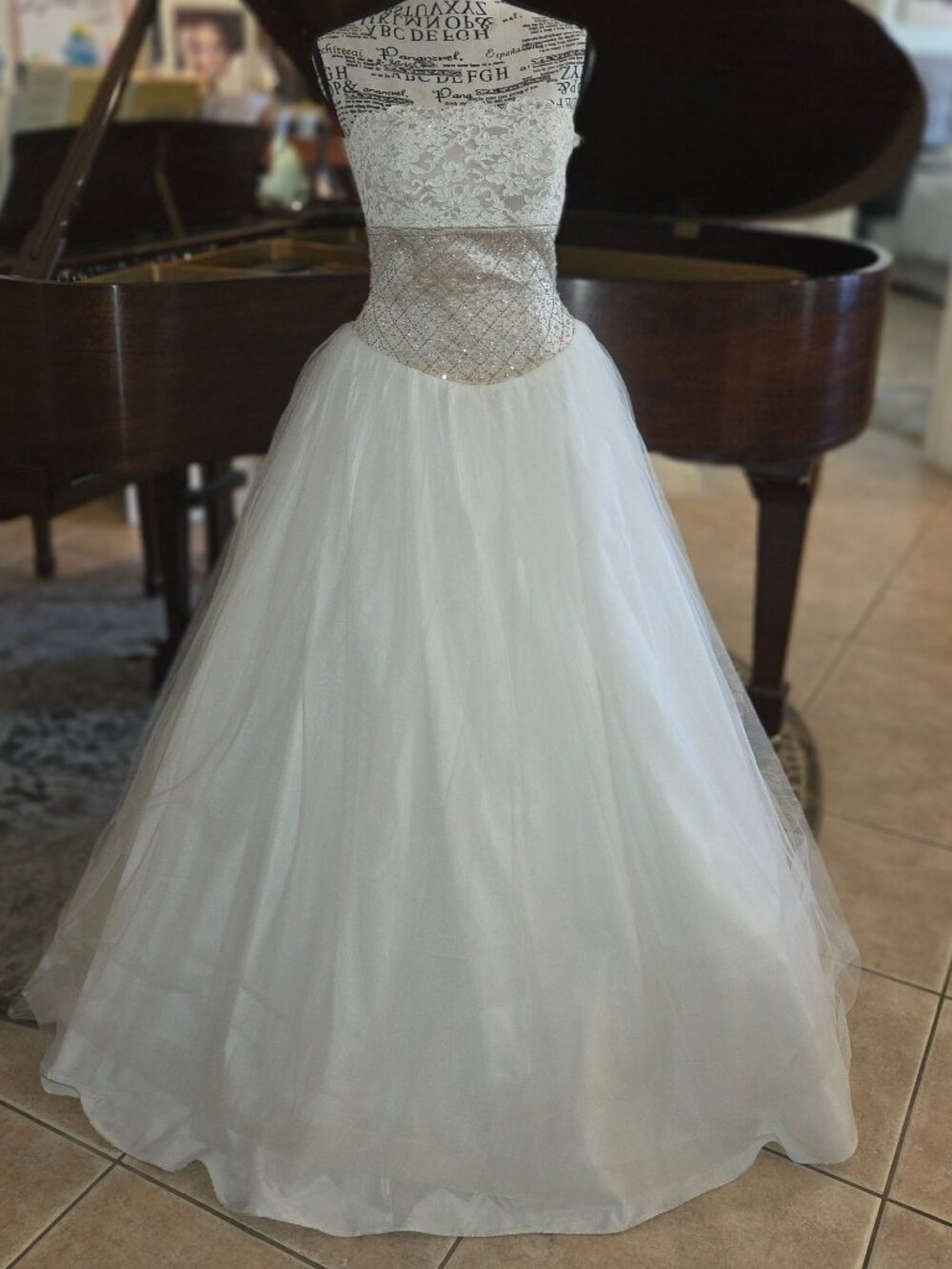 Vintage David's Bridal Champagne, Cream and Taupe Colored Ballgown, Size 4